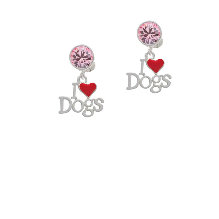 I love Dogs with Red Heart Crystal Clip On Earrings Image 4