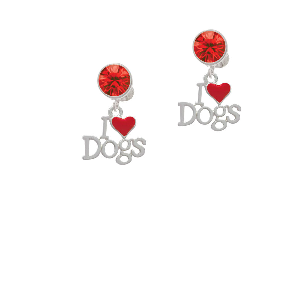 I love Dogs with Red Heart Crystal Clip On Earrings Image 4