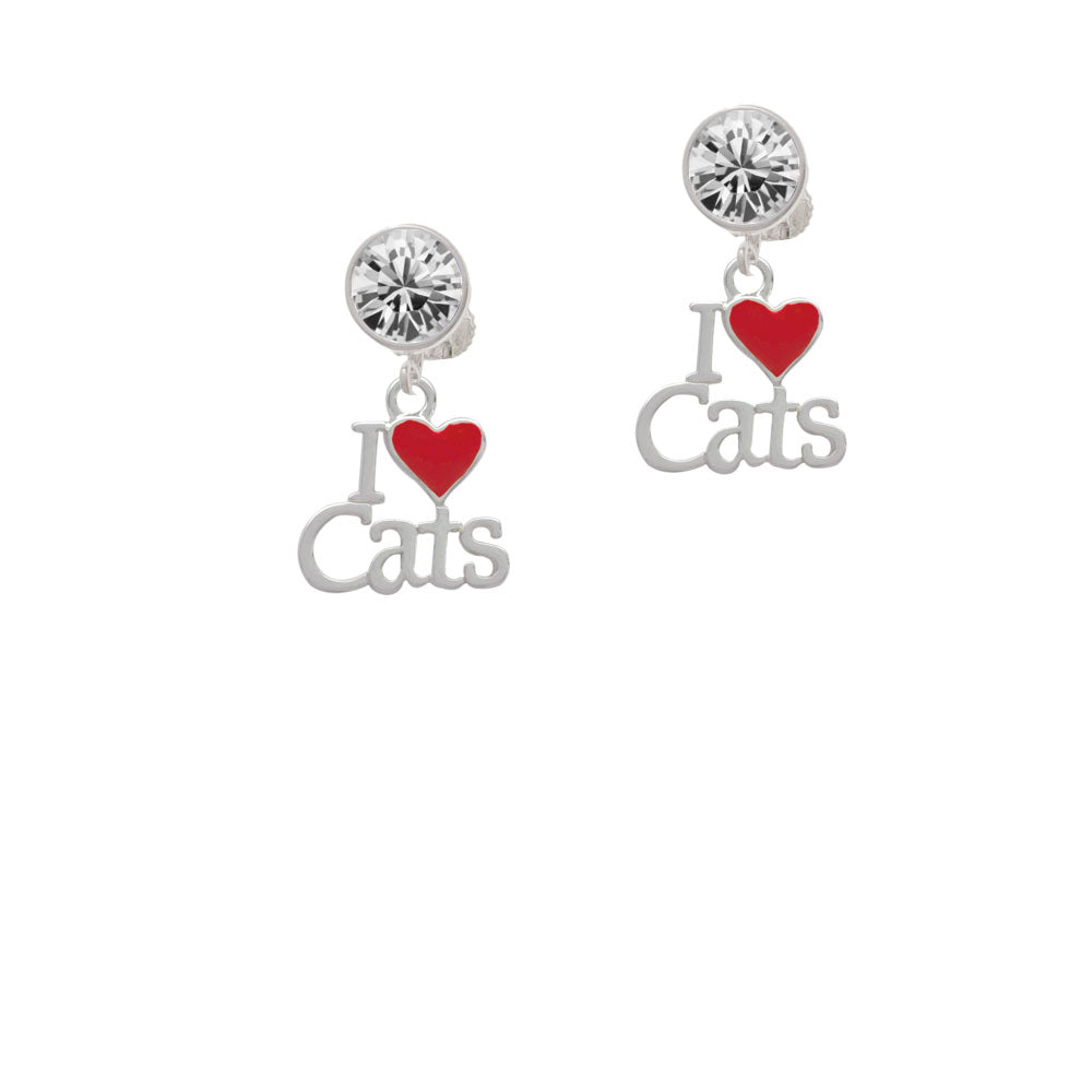 I Love Cats with Red Heart Crystal Clip On Earrings Image 2