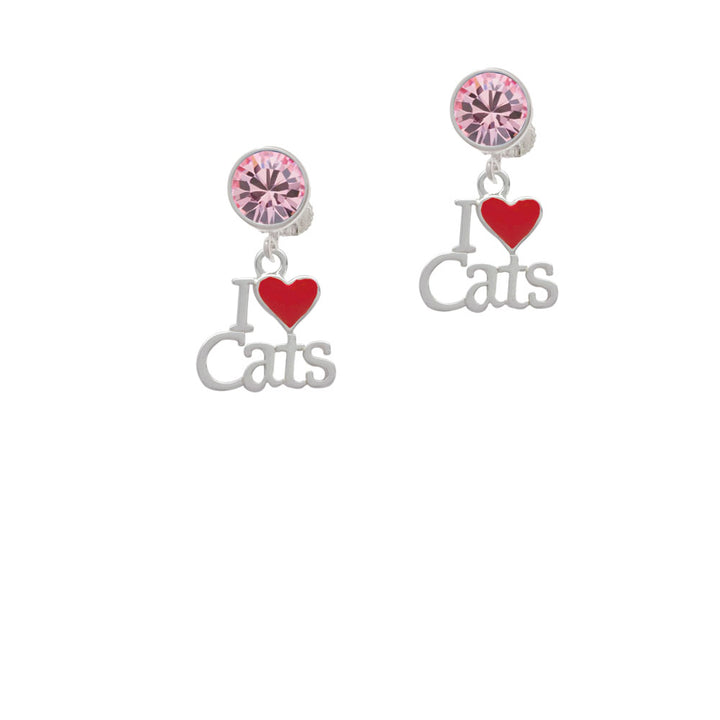 I Love Cats with Red Heart Crystal Clip On Earrings Image 4