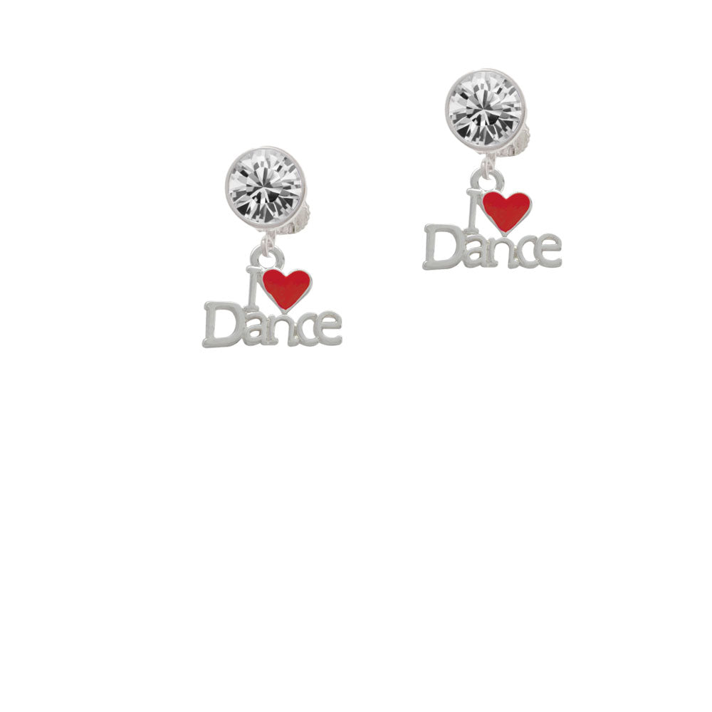 I love Dance with Red Heart Crystal Clip On Earrings Image 2