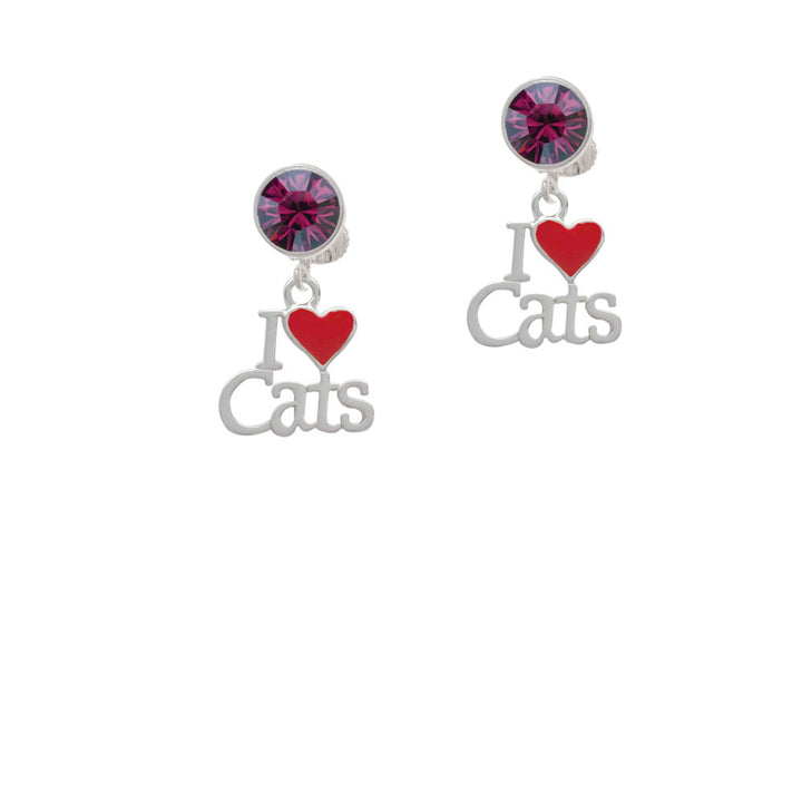 I Love Cats with Red Heart Crystal Clip On Earrings Image 8