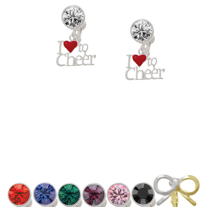 I love to Cheer with Red Heart Crystal Clip On Earrings Image 1