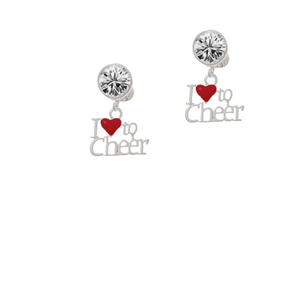 I love to Cheer with Red Heart Crystal Clip On Earrings Image 2