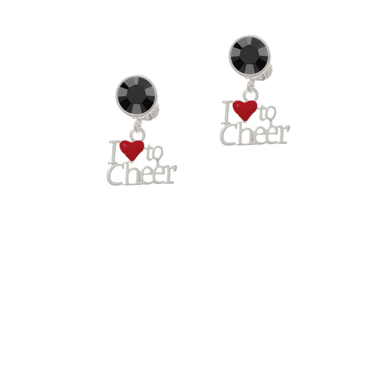 I love to Cheer with Red Heart Crystal Clip On Earrings Image 3