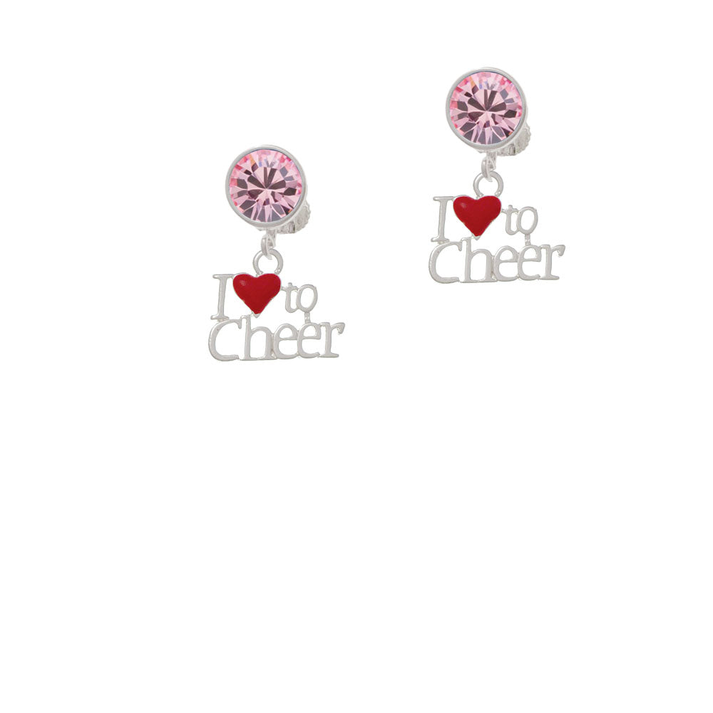 I love to Cheer with Red Heart Crystal Clip On Earrings Image 4