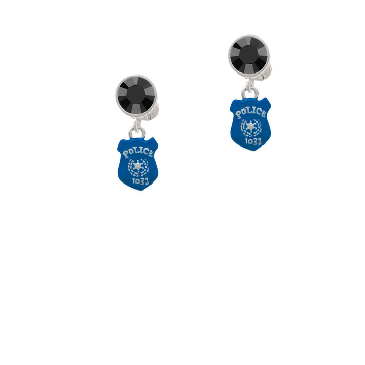 Blue Policemans Badge Crystal Clip On Earrings Image 3