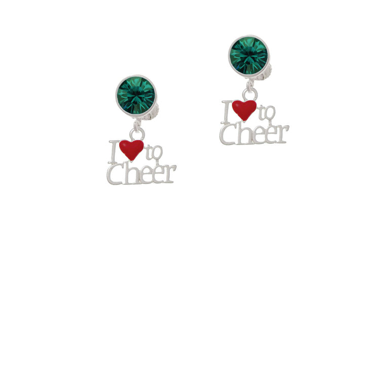 I love to Cheer with Red Heart Crystal Clip On Earrings Image 6