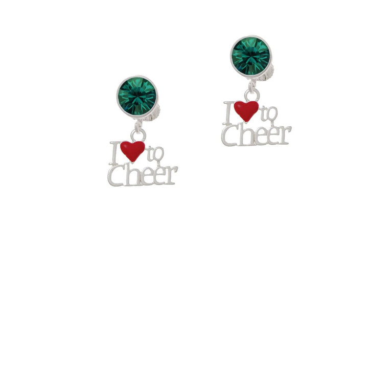 I love to Cheer with Red Heart Crystal Clip On Earrings Image 1