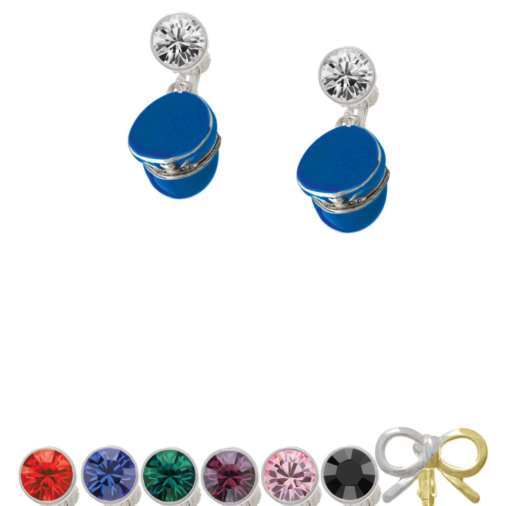 Blue Policemans Hat Crystal Clip On Earrings Image 1