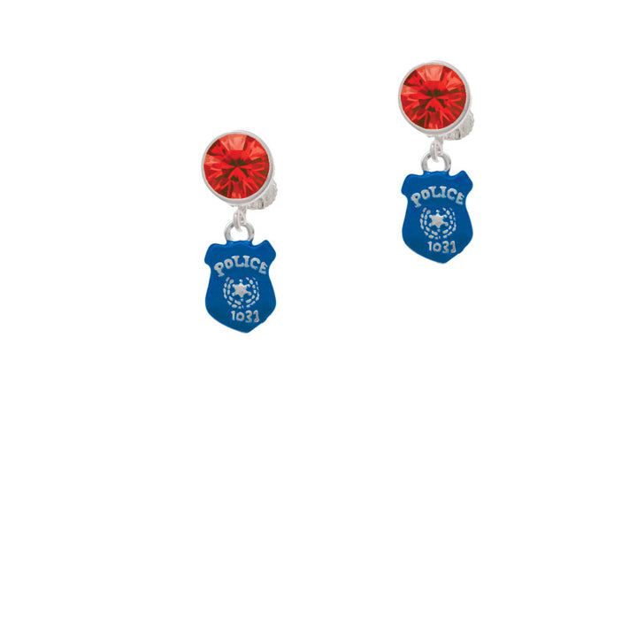 Blue Policemans Badge Crystal Clip On Earrings Image 4