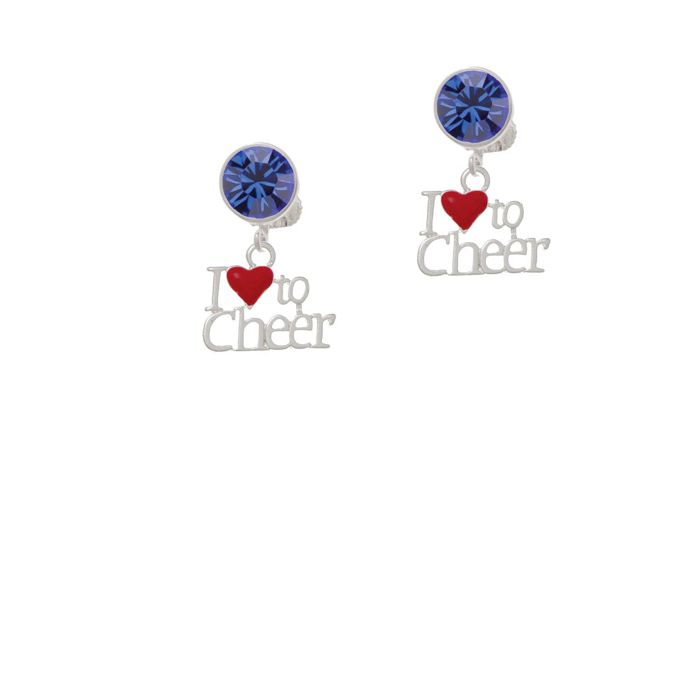 I love to Cheer with Red Heart Crystal Clip On Earrings Image 7