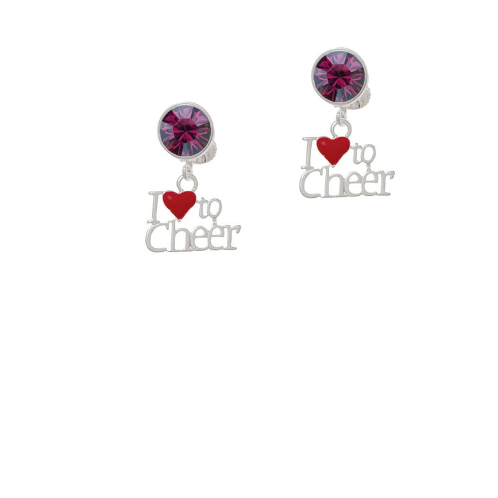 I love to Cheer with Red Heart Crystal Clip On Earrings Image 8