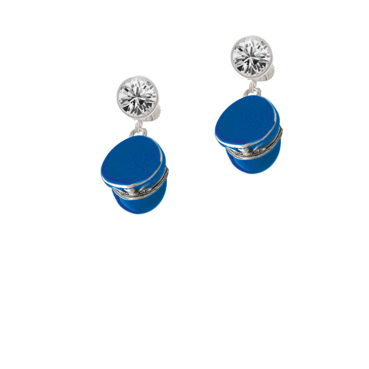 Blue Policemans Hat Crystal Clip On Earrings Image 2