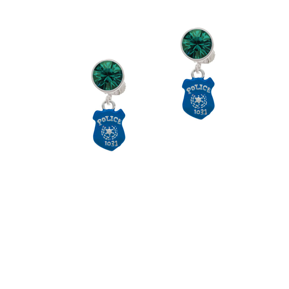 Blue Policemans Badge Crystal Clip On Earrings Image 6