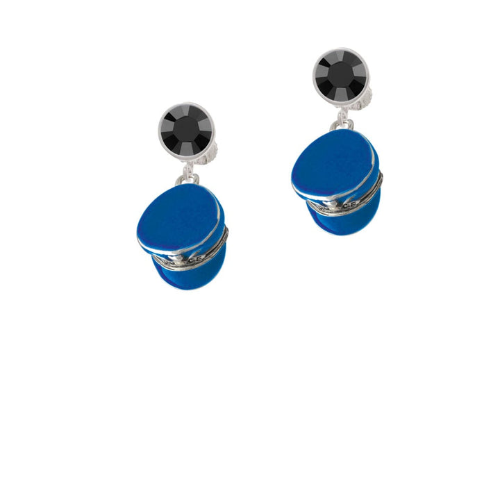 Blue Policemans Hat Crystal Clip On Earrings Image 3