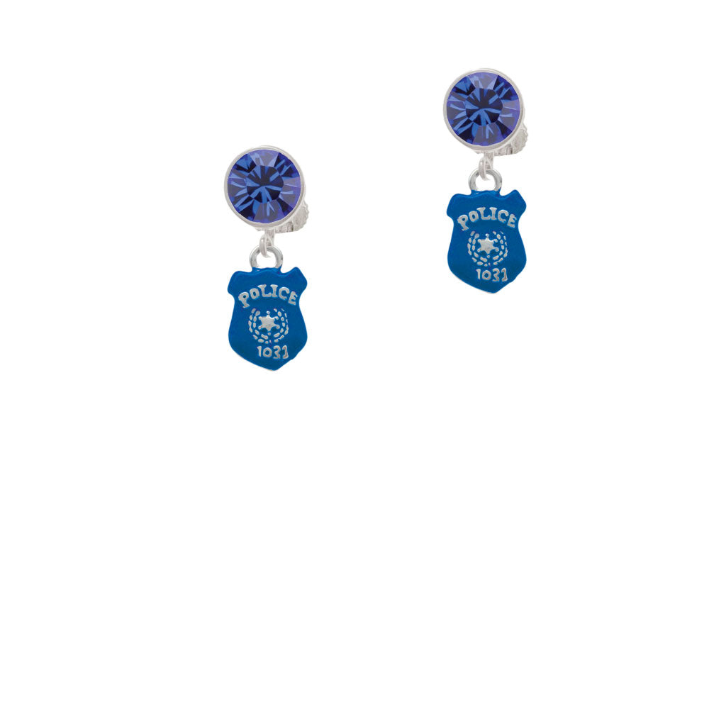 Blue Policemans Badge Crystal Clip On Earrings Image 7