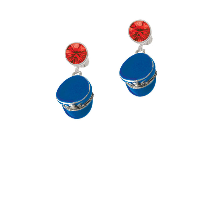 Blue Policemans Hat Crystal Clip On Earrings Image 4