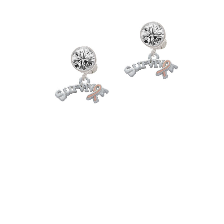 Survivor with Pink Ribbon Crystal Clip On Earrings Image 2