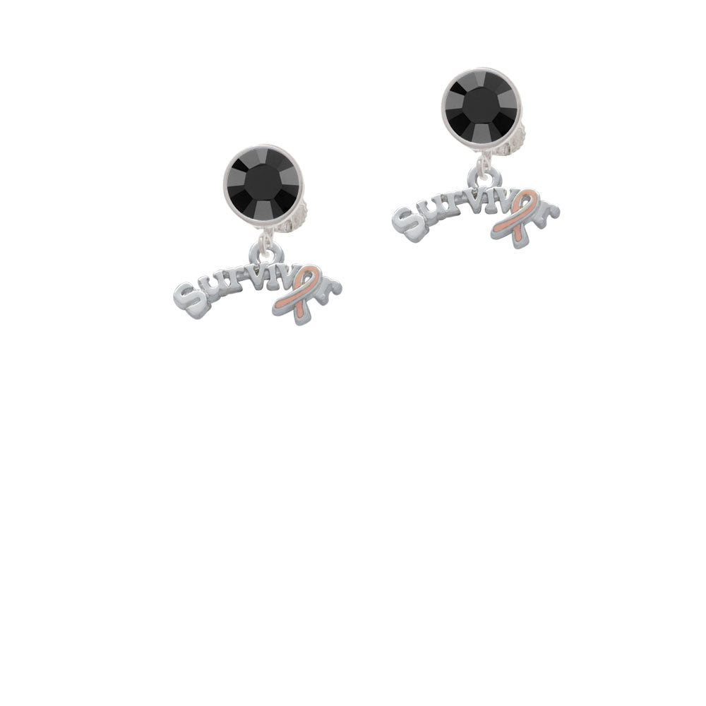 Survivor with Pink Ribbon Crystal Clip On Earrings Image 3