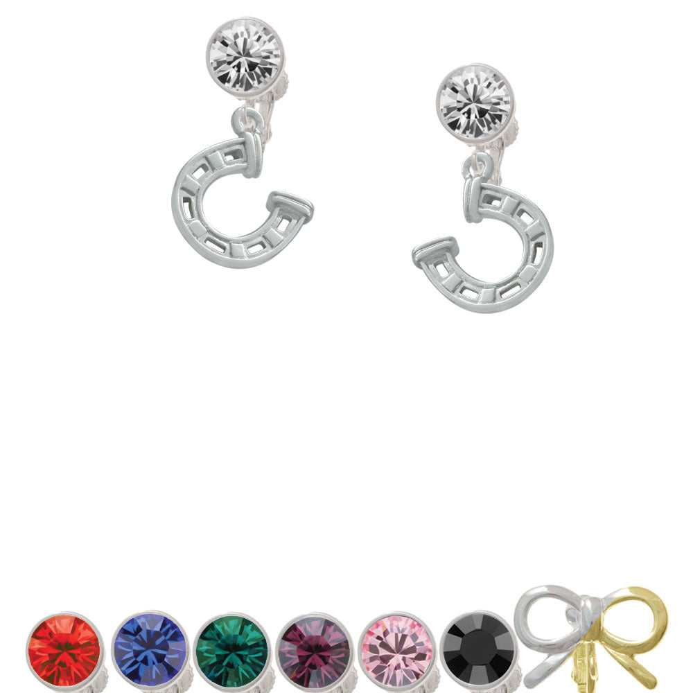 Horseshoe with Side Loop Crystal Clip On Earrings Image 1