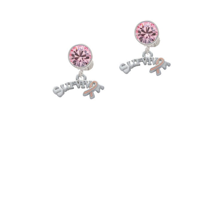 Survivor with Pink Ribbon Crystal Clip On Earrings Image 4