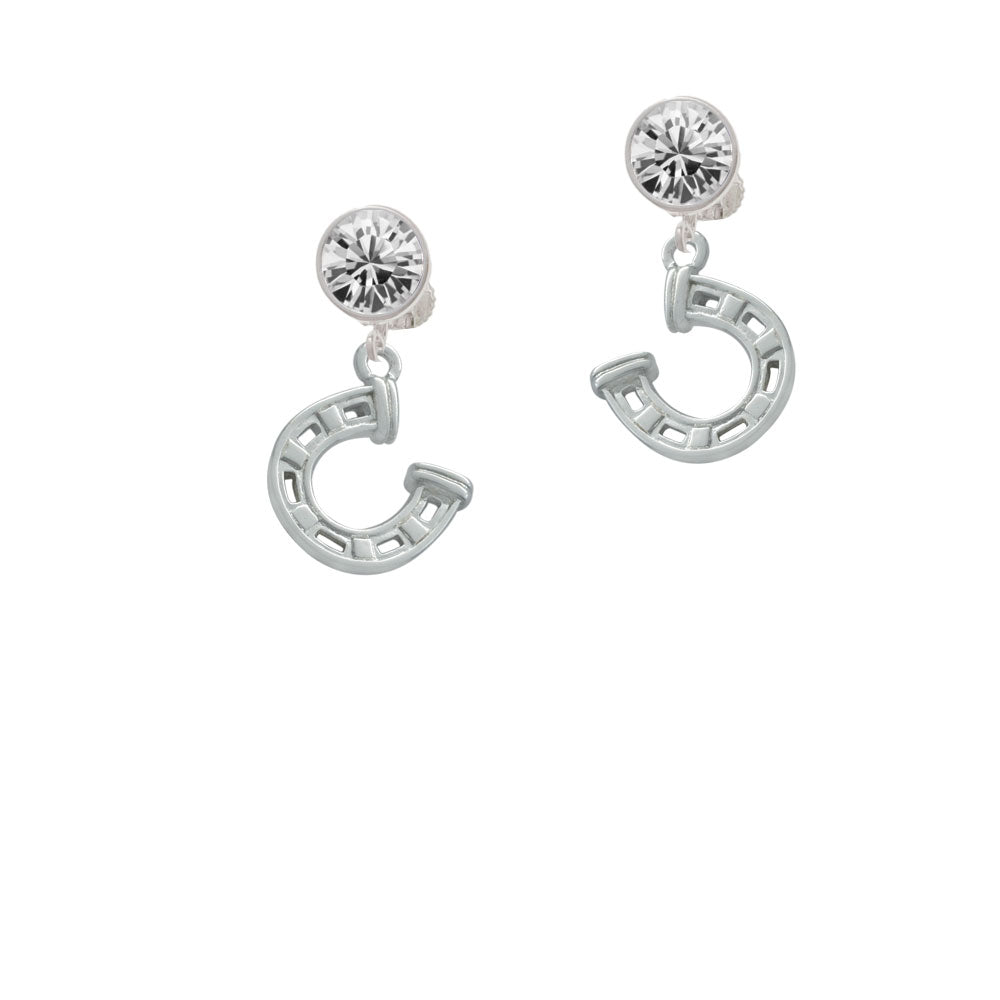 Horseshoe with Side Loop Crystal Clip On Earrings Image 2