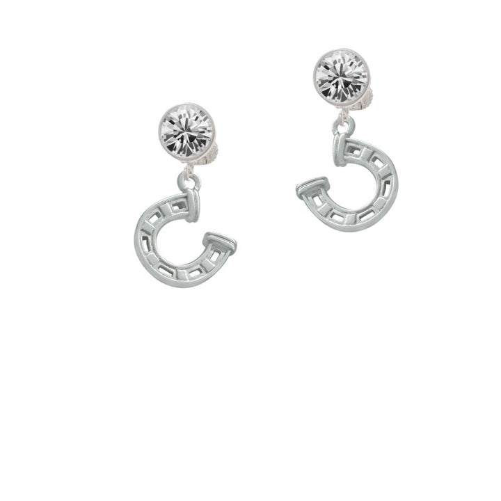 Horseshoe with Side Loop Crystal Clip On Earrings Image 1