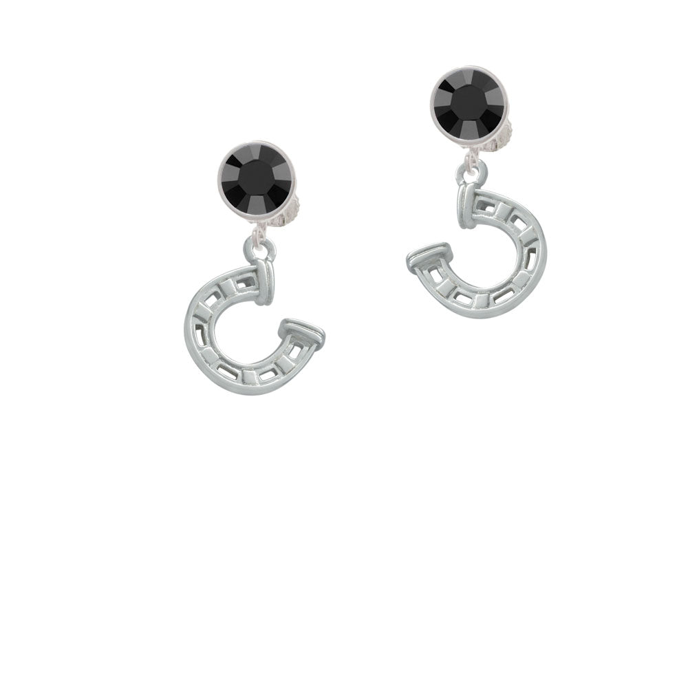 Horseshoe with Side Loop Crystal Clip On Earrings Image 3