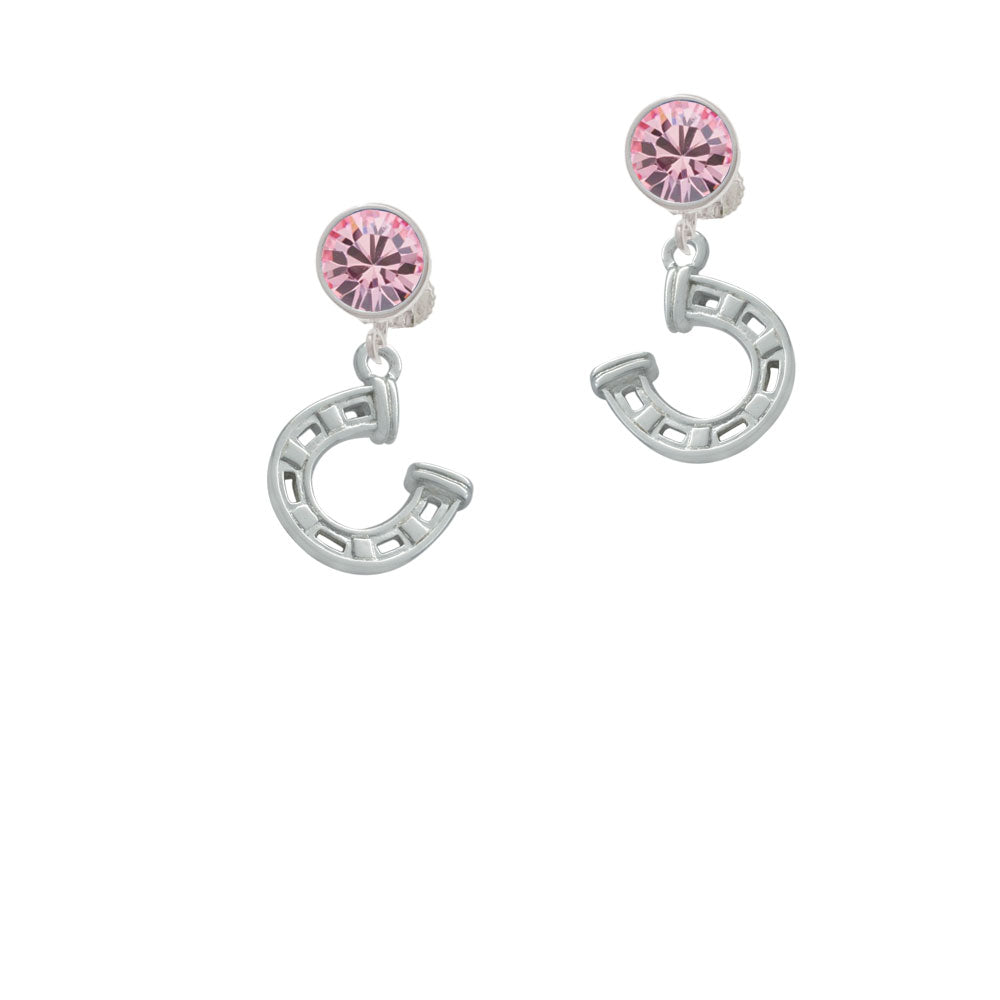 Horseshoe with Side Loop Crystal Clip On Earrings Image 4