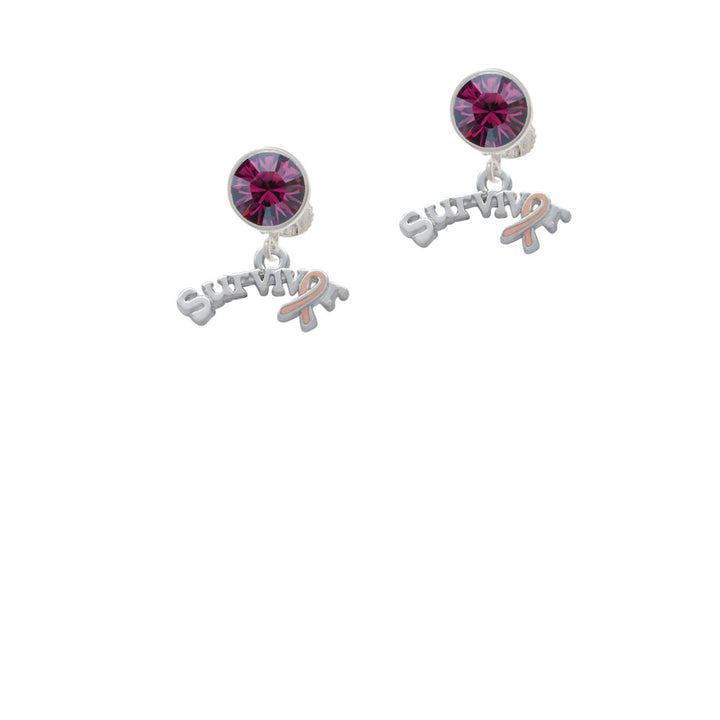 Survivor with Pink Ribbon Crystal Clip On Earrings Image 8