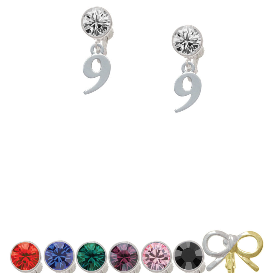 Number - 9 - Crystal Clip On Earrings Image 1