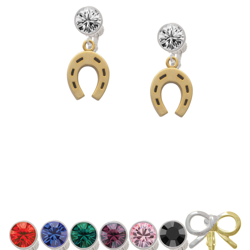 Gold Tone Horseshoe Crystal Clip On Earrings Image 1