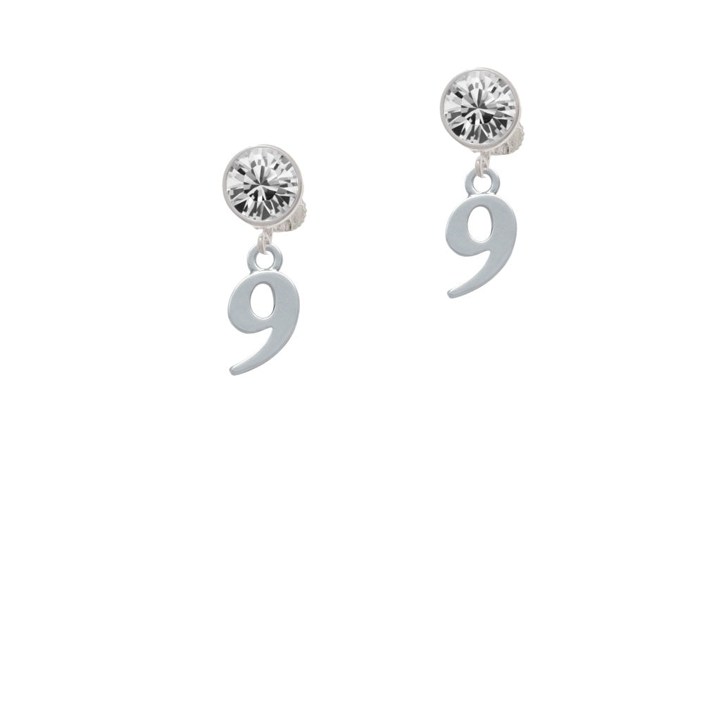 Number - 9 - Crystal Clip On Earrings Image 2