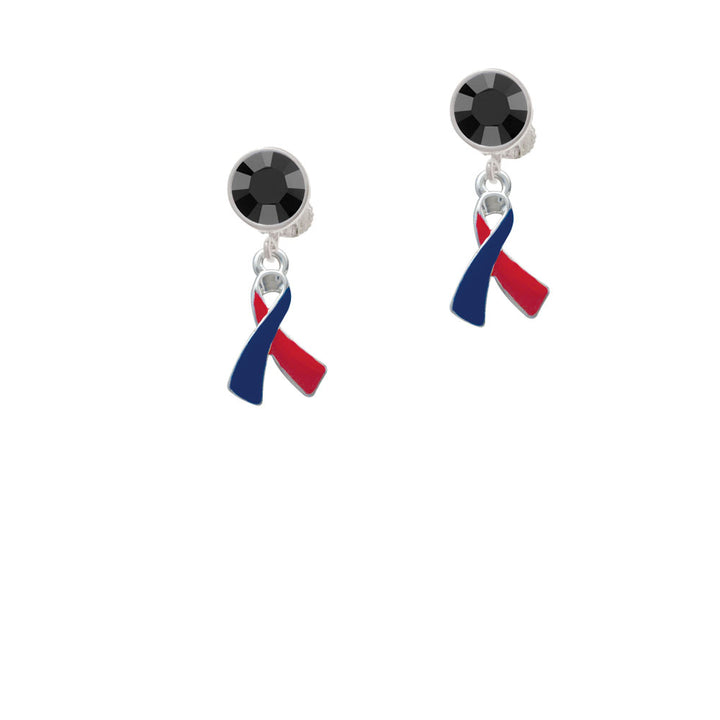 Red and Blue Awareness Ribbon Crystal Clip On Earrings Image 3