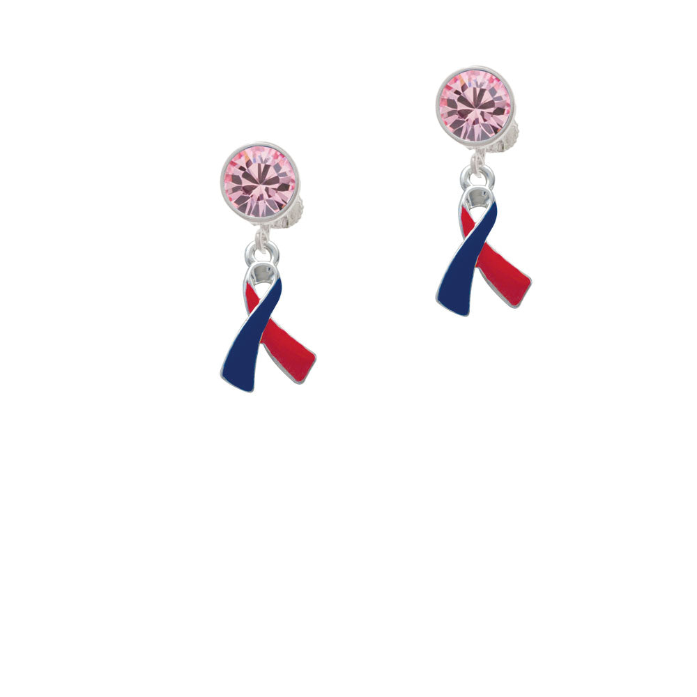 Red and Blue Awareness Ribbon Crystal Clip On Earrings Image 4