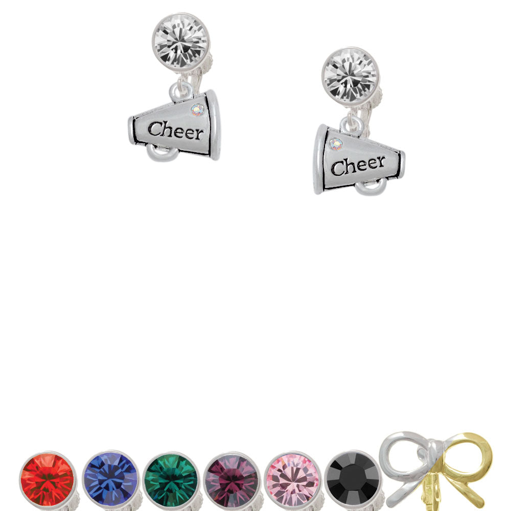 Cheer Megaphone with AB Crystal Crystal Clip On Earrings Image 1