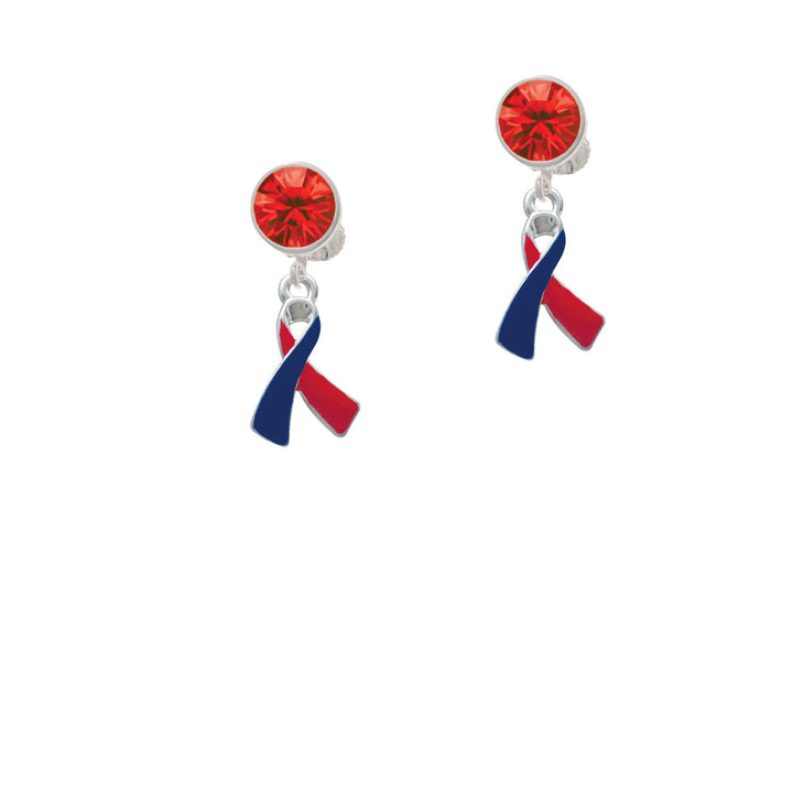 Red and Blue Awareness Ribbon Crystal Clip On Earrings Image 4