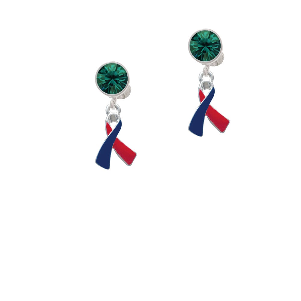 Red and Blue Awareness Ribbon Crystal Clip On Earrings Image 6