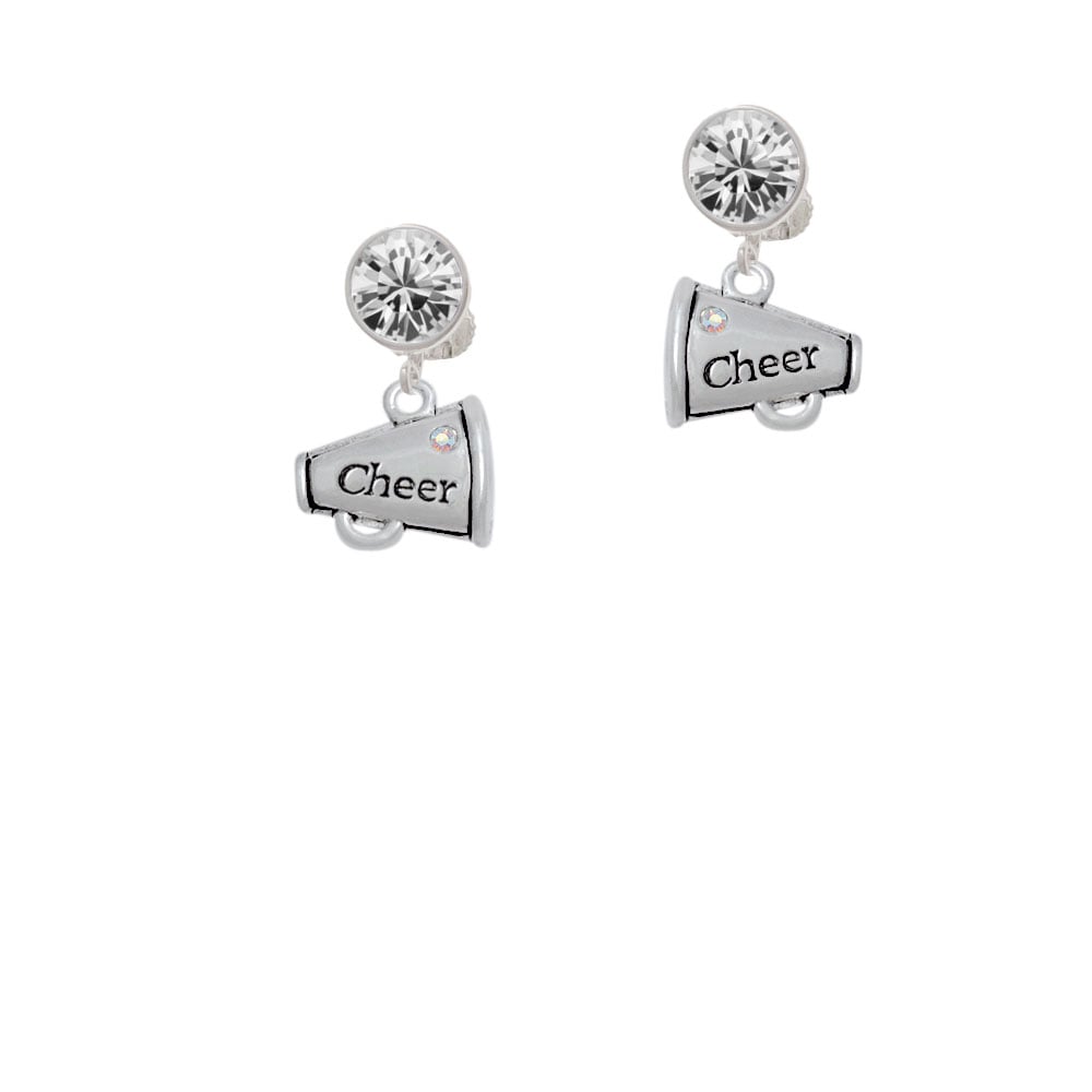 Cheer Megaphone with AB Crystal Crystal Clip On Earrings Image 1