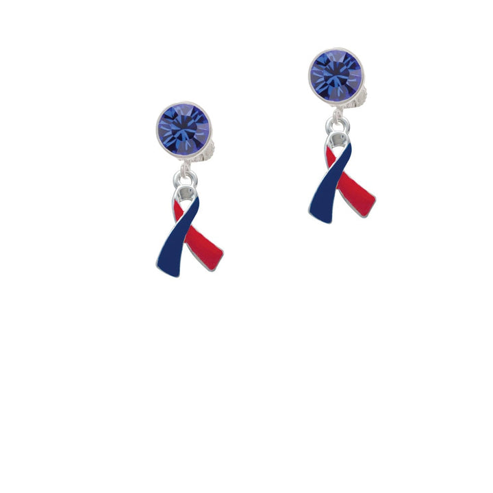 Red and Blue Awareness Ribbon Crystal Clip On Earrings Image 7