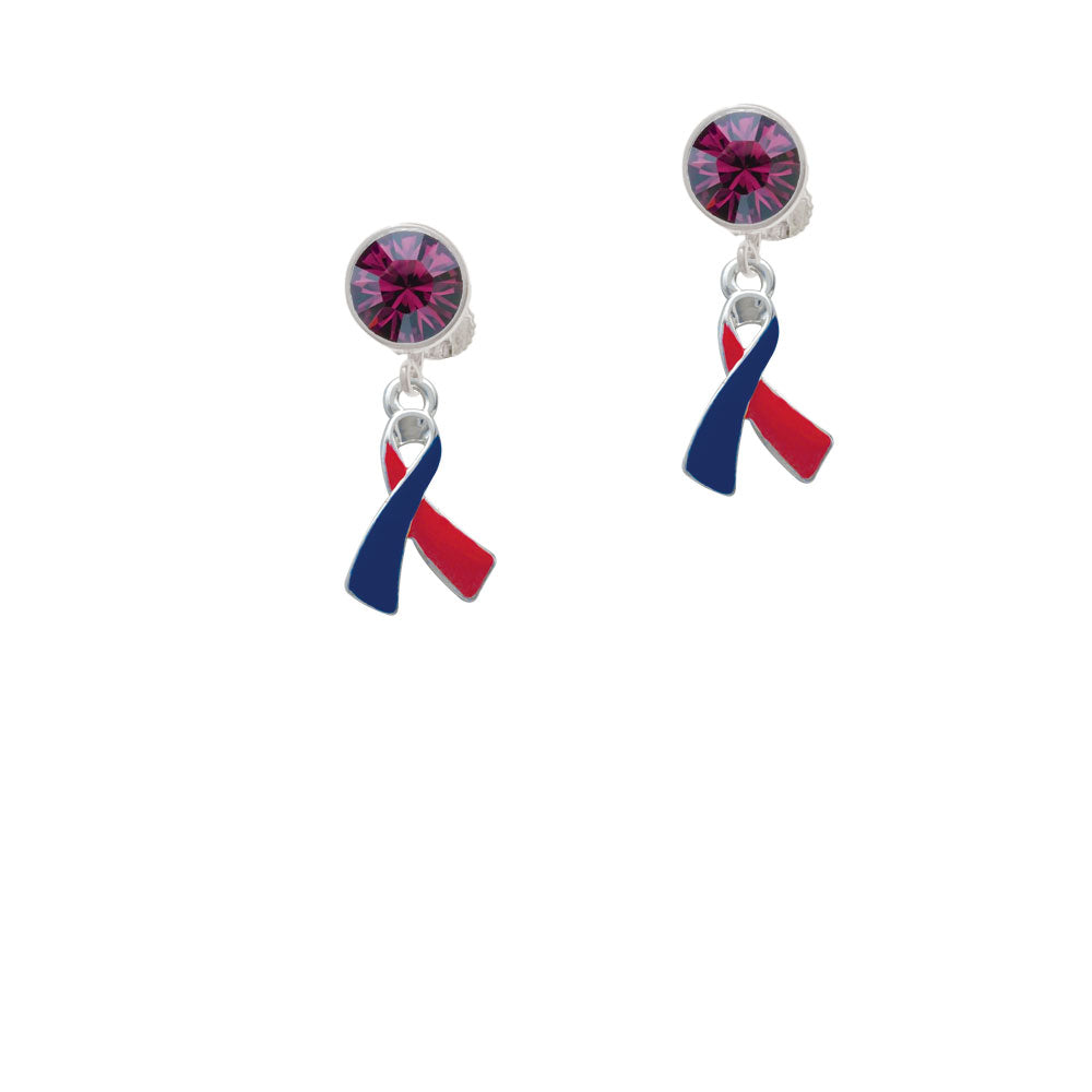 Red and Blue Awareness Ribbon Crystal Clip On Earrings Image 8