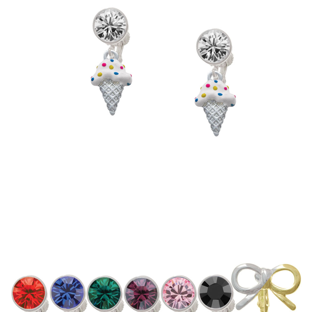 2-D Vanilla Ice Cream Cone with Sprinkles Crystal Clip On Earrings Image 1