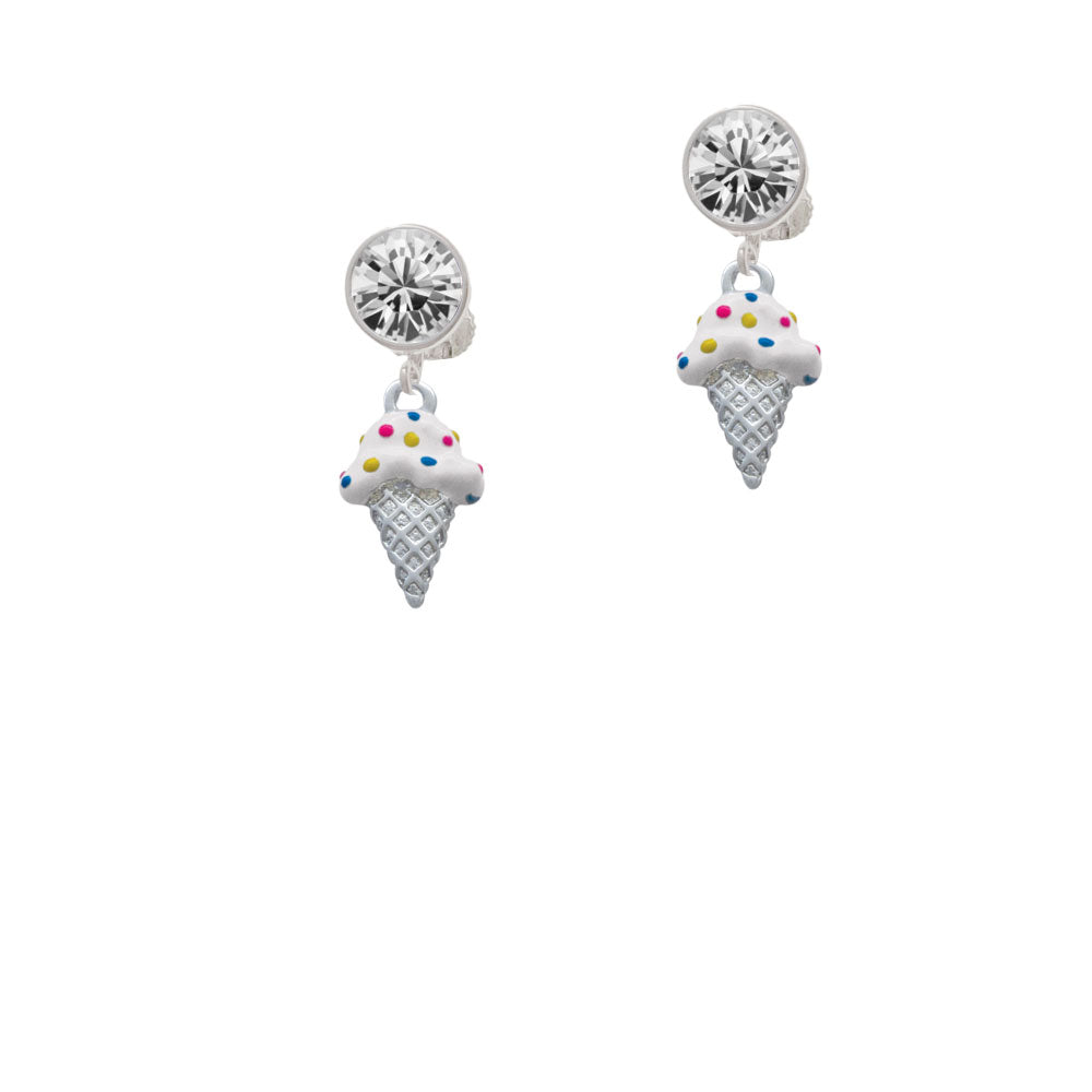 2-D Vanilla Ice Cream Cone with Sprinkles Crystal Clip On Earrings Image 2