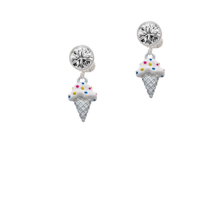 2-D Vanilla Ice Cream Cone with Sprinkles Crystal Clip On Earrings Image 1