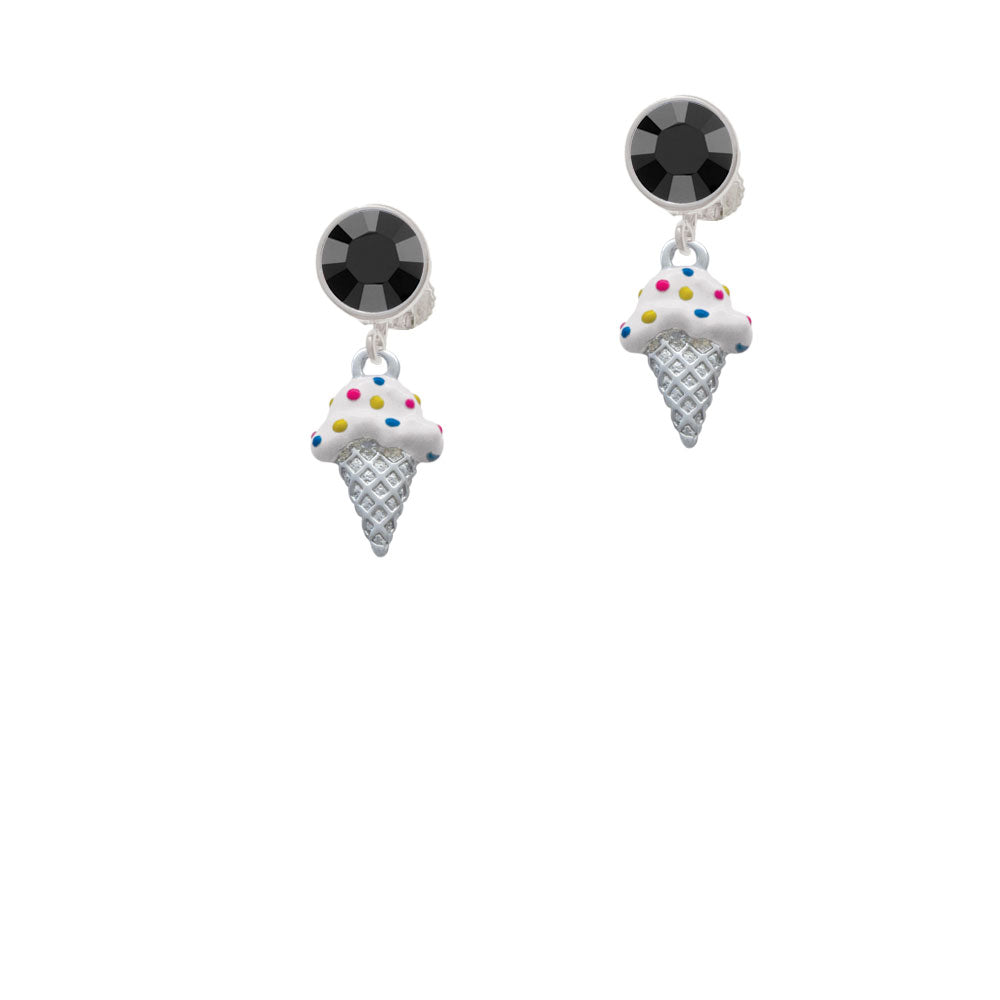 2-D Vanilla Ice Cream Cone with Sprinkles Crystal Clip On Earrings Image 3