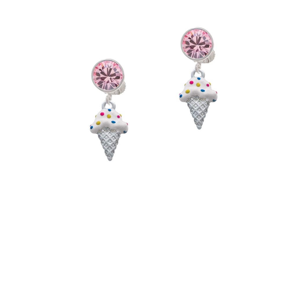 2-D Vanilla Ice Cream Cone with Sprinkles Crystal Clip On Earrings Image 4