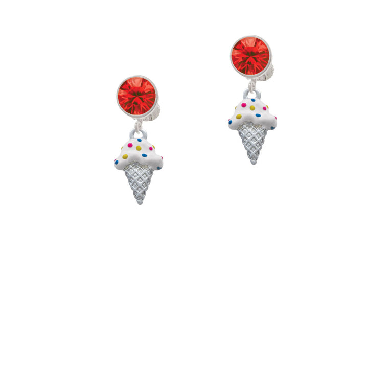 2-D Vanilla Ice Cream Cone with Sprinkles Crystal Clip On Earrings Image 4