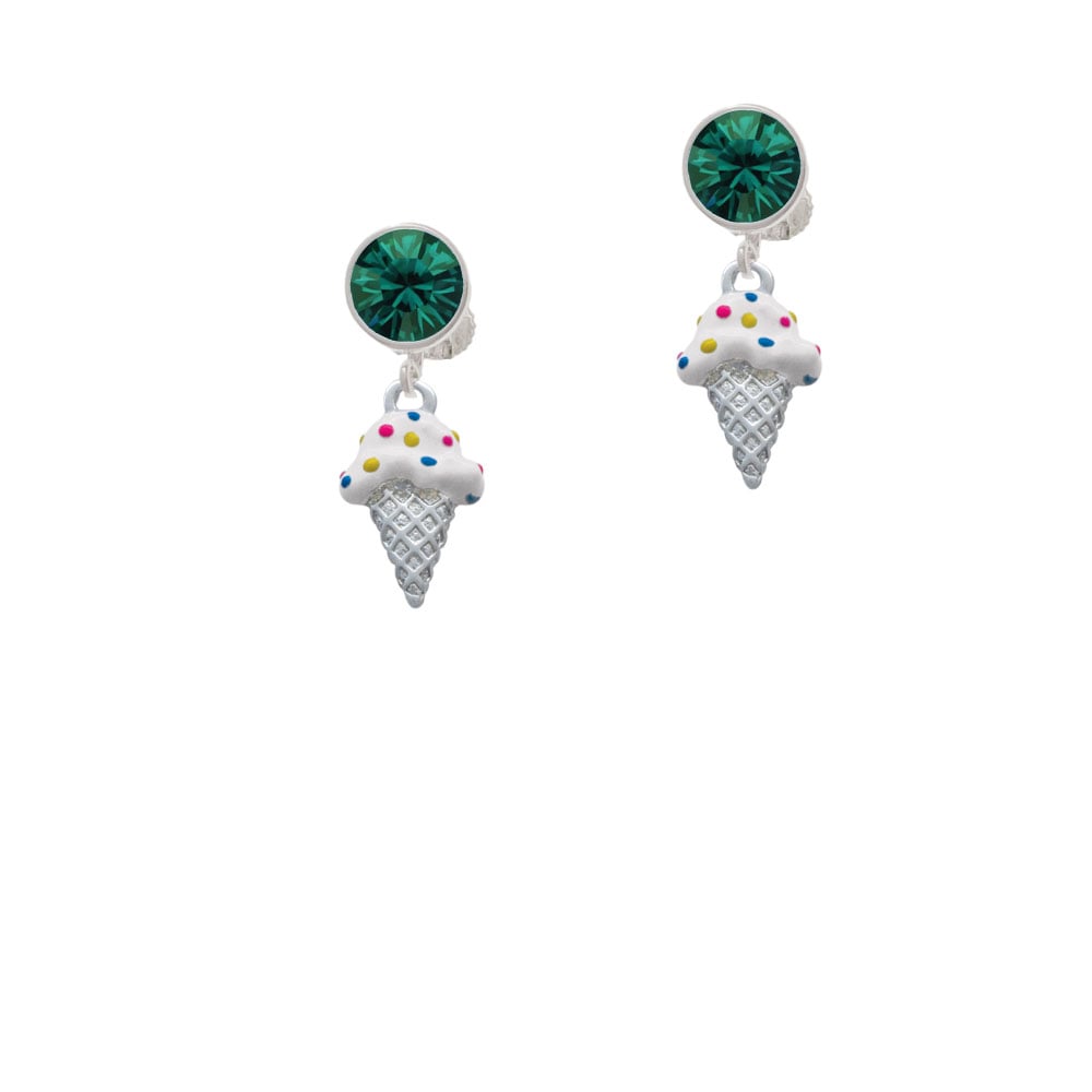 2-D Vanilla Ice Cream Cone with Sprinkles Crystal Clip On Earrings Image 1