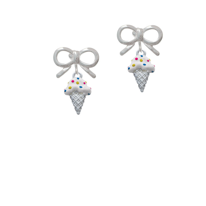 2-D Vanilla Ice Cream Cone with Sprinkles Crystal Clip On Earrings Image 9